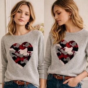 Project Cashmere Sweater Camo Heart XS Gray Pullover Sweater Quiet Luxury